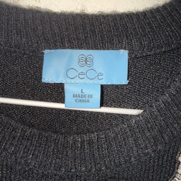 CeCe Rhinestone Bow Long-Sleeve Sweater Dress - Black L - Picture 9 of 10